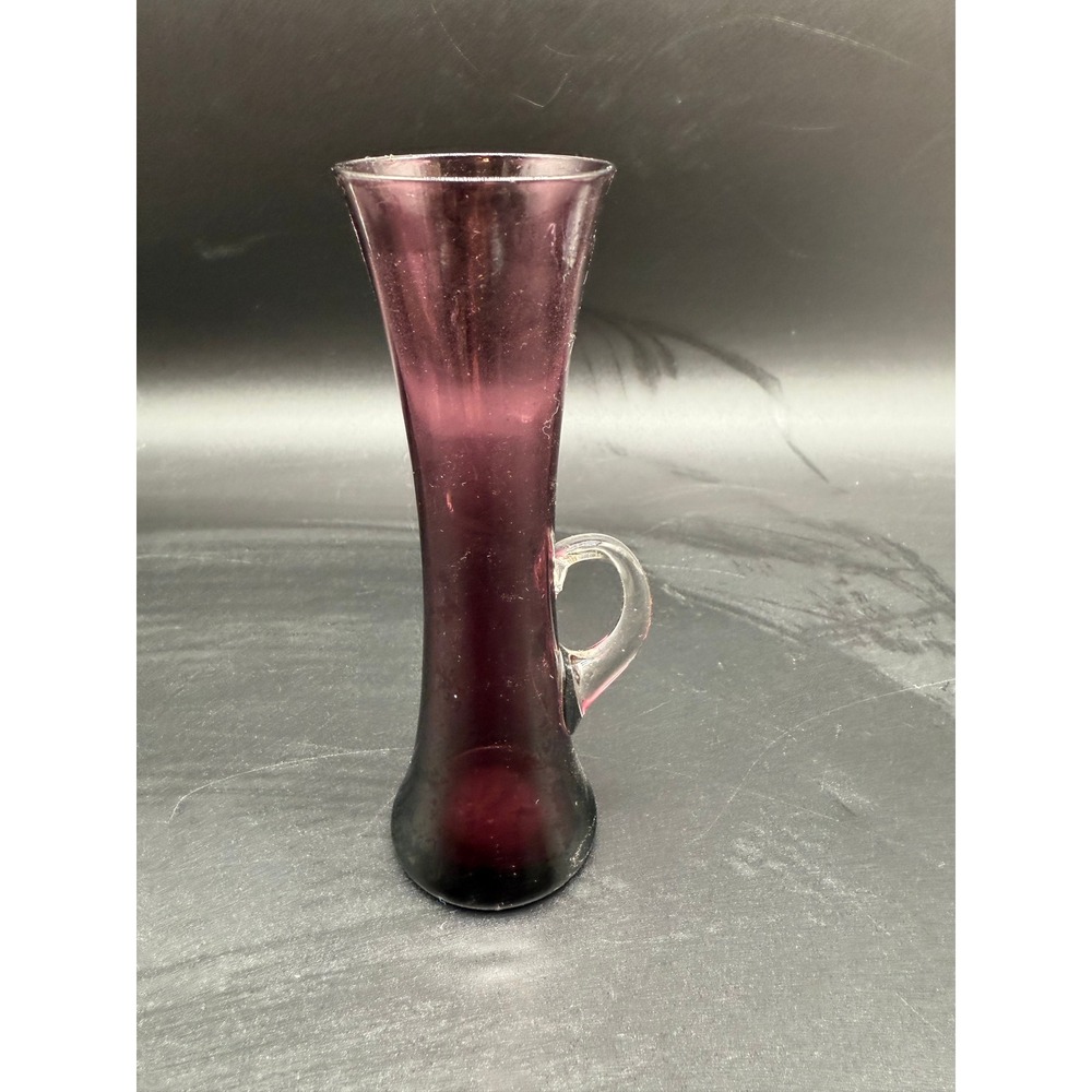 Vintage Amethyst Glass Bud Vase with Clear Handle Small‎ Hand Blown Style